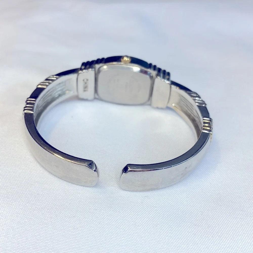 Working! Ladies Elgin 2 Tone Clamper Bracelet Minimalist Watch
